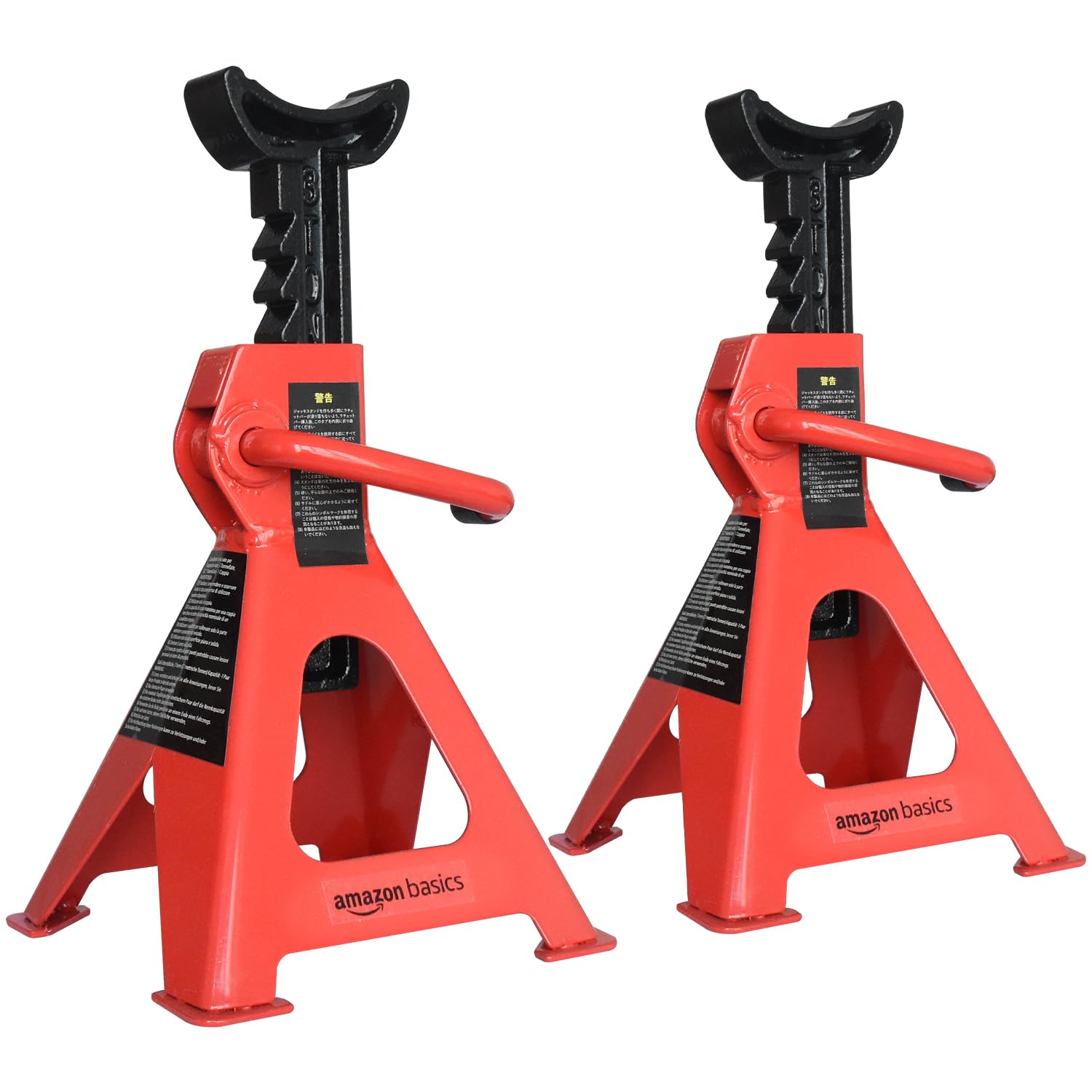 Amazon Basics Steel Jack Auto Stands, 3 Ton (2.7 metric Ton) Capacity, Easy to Use, Adjustable Height, 6,000 lb, 1 Pair, Black and Red