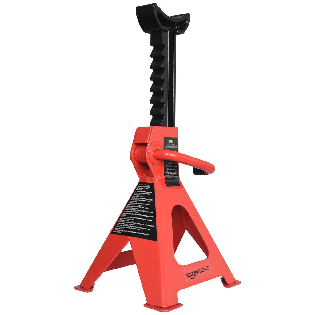 Amazon Basics Steel Jack Auto Stands, 3 Ton (2.7 metric Ton) Capacity, Easy to Use, Adjustable Height, 6,000 lb, 1 Pair, Black and Red