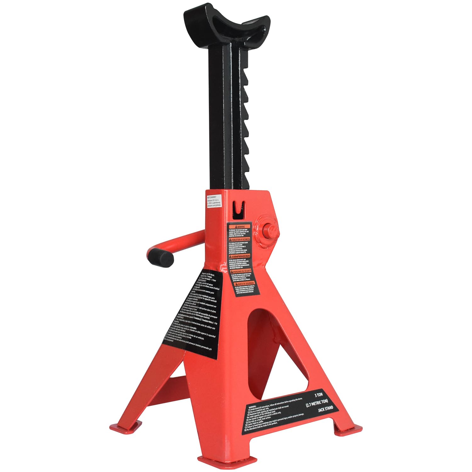 Amazon Basics Steel Jack Auto Stands, 3 Ton (2.7 metric Ton) Capacity, Easy to Use, Adjustable Height, 6,000 lb, 1 Pair, Black and Red