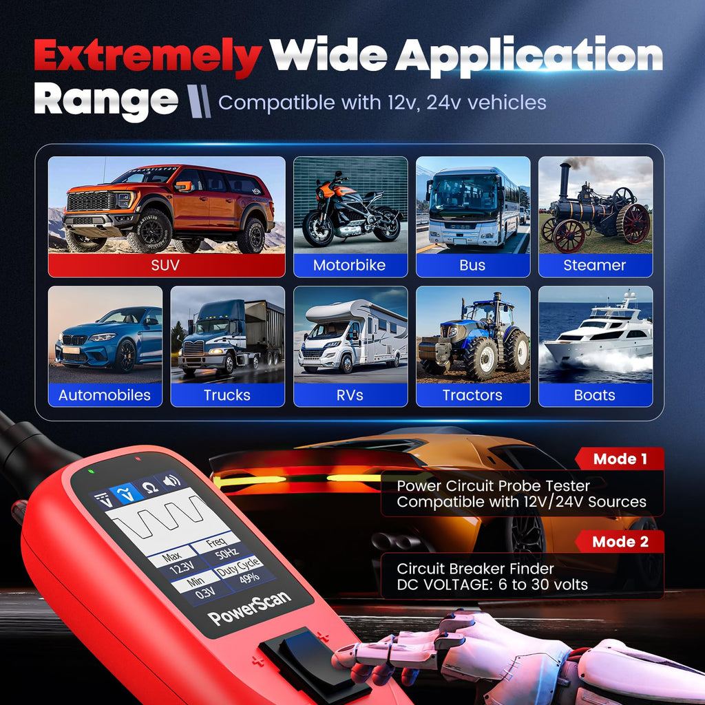Autel PowerScan Automotive Circuit Tester, Power Circuit Probe Tool, 12-24V Electrical Short Open Breaker Circuit Finder, AC/DC Current Resistance, Duty Cycle, & 20FT Extension Cord, for 99% Cars