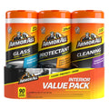 Car Wipes Multi-Pack by Armor All, Cleans Vehicle Interior and Exterior, Includes Armor All Protectant Wipes, Glass Wipes, and Cleaning Wipes, 3-Pack, 30 Car Wipes Each